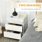 White Bedside Table, High Gloss Front Nightstand w/ LED Light, 2 Drawers