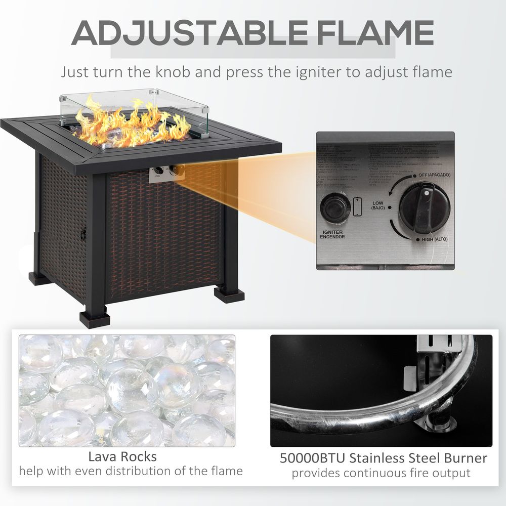 Fire Pit Table: Wind Screen, Glass Beads, Stylish Ambience. for Outdoor Gatherings