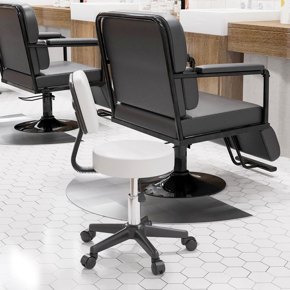Salon Chair: Adjustable, Swivel, Padded Seat & Back, 5 Wheels - White