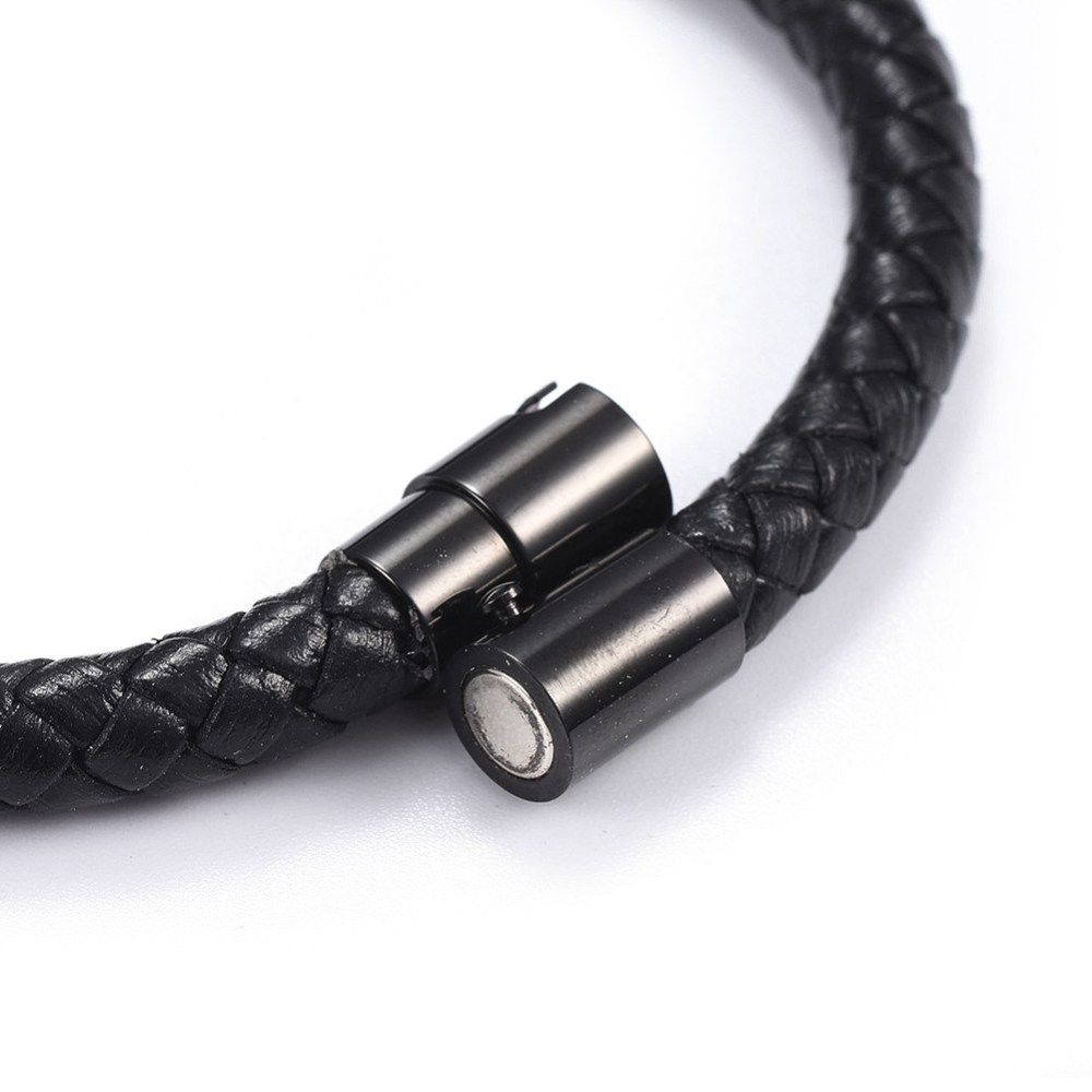 Men's Black Leather Rope Bracelet - Trendy Stainless Clasp - Gift for Him