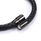Men's Black Leather Rope Bracelet - Trendy Stainless Clasp - Gift for Him