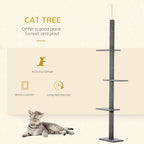 260cm Floor To Ceiling Cat Tree Kitten Tower Adjustable Height - Grey