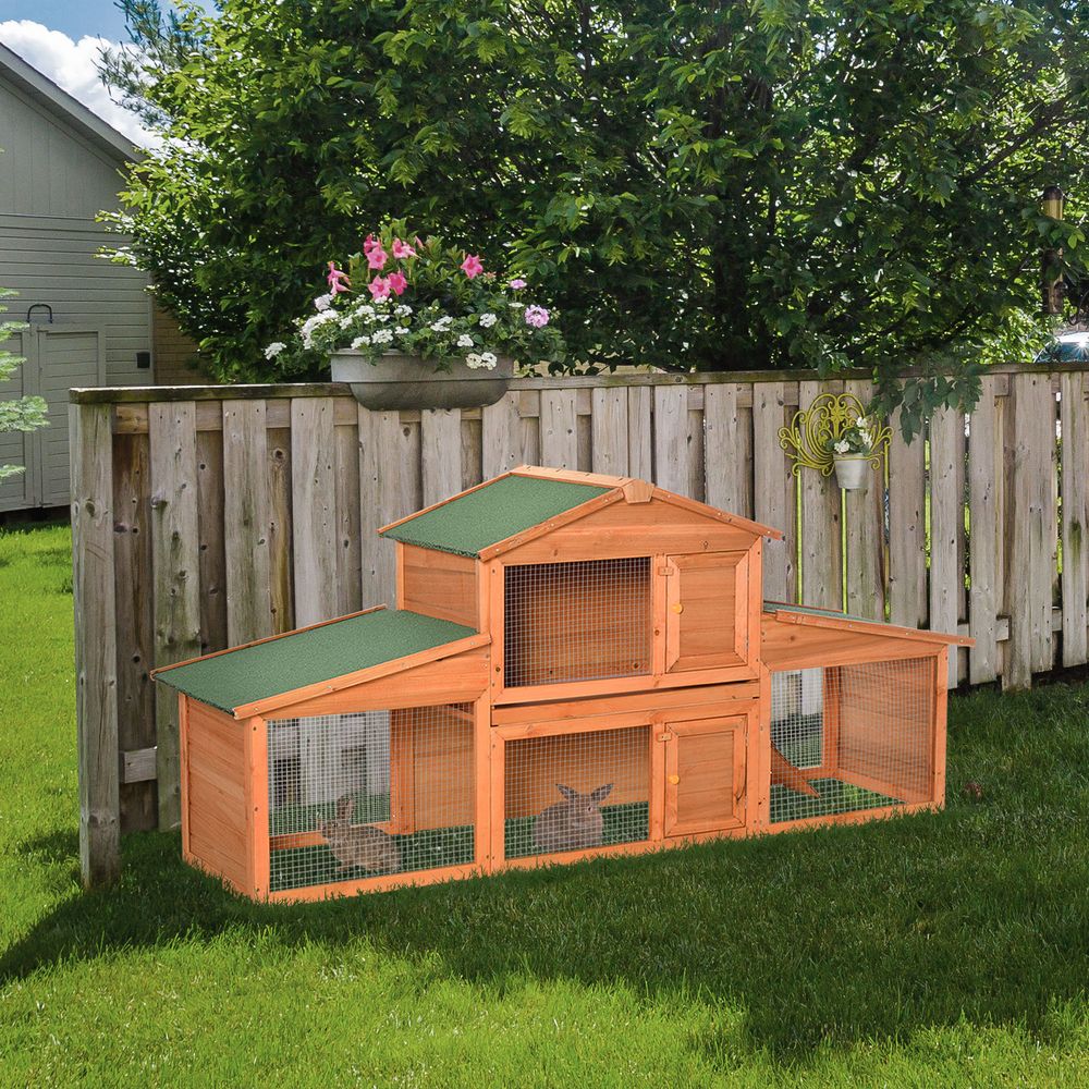 Large Rabbit Hutch Outdoor, Wooden Guinea Pig Hutch Small Animal House, Play Run Cage Outdoor Use 215 x 63 x 100 cm