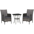 Outdoor Garden Rattan Bistro Set - 2 Seater Table Set - Light Grey - All Weather - UV Resistant
