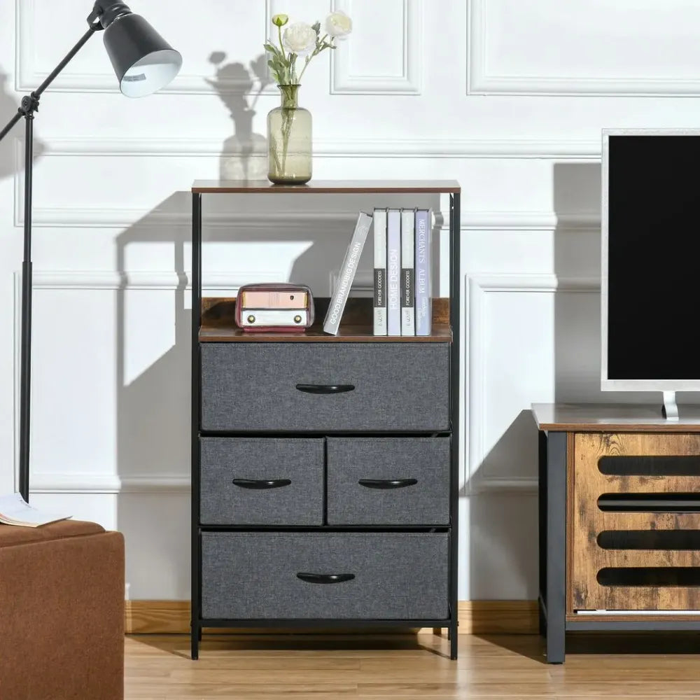 4 Drawer Storage Chest Unit - Black - Home Living Room Bedroom - Shelves