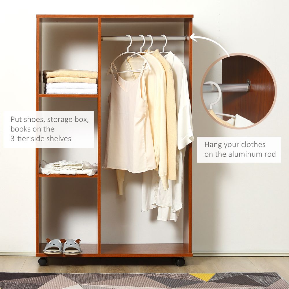 Walnut Open Wardrobe - Clothes Hanging Rail - Organizer