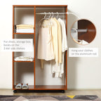 Walnut Open Wardrobe - Clothes Hanging Rail - Organizer