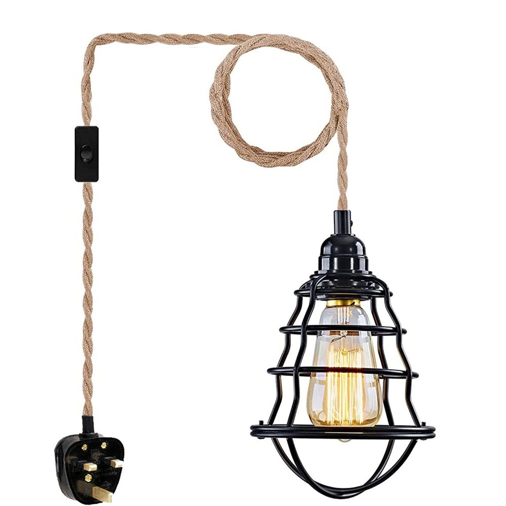 Fabric Hemp Flex Cable kit Plug In Pendant Lamp Light E27 Fitting Vintage Lamp with bulb