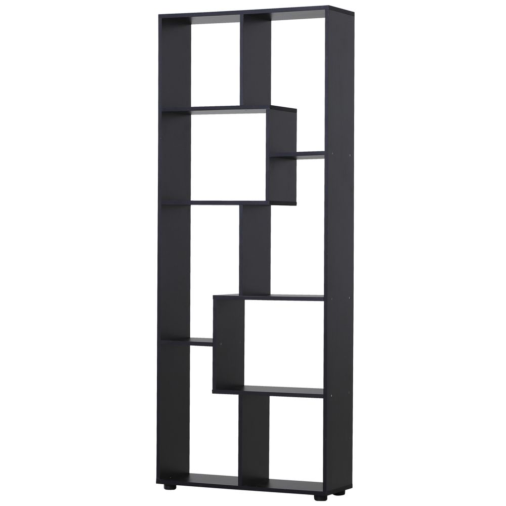 178cm 8-Shelf Bookcase Melamine Black Foot Pads - Multipurpose 8-Grid