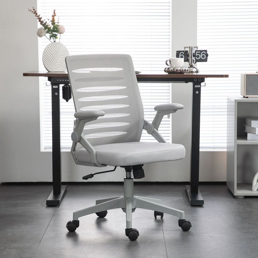 Mesh Office Chair Home Swivel Task Chair w/ Lumbar Support, Arm, Grey