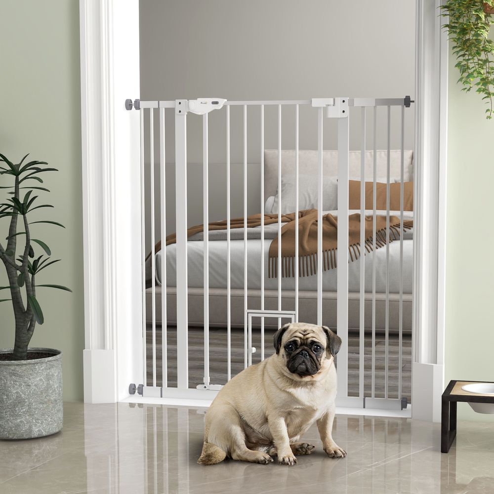 Extra Tall Dog Gate with Cat Door Auto Close for Stairs 74-101 cm Wide 101 x 3.5 x 104.1cm