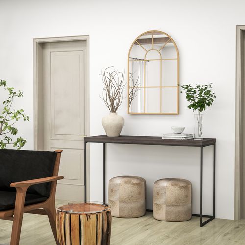 Modern Arched Window Wall Mirror for Bedroom, 91x60cm, Gold Tone