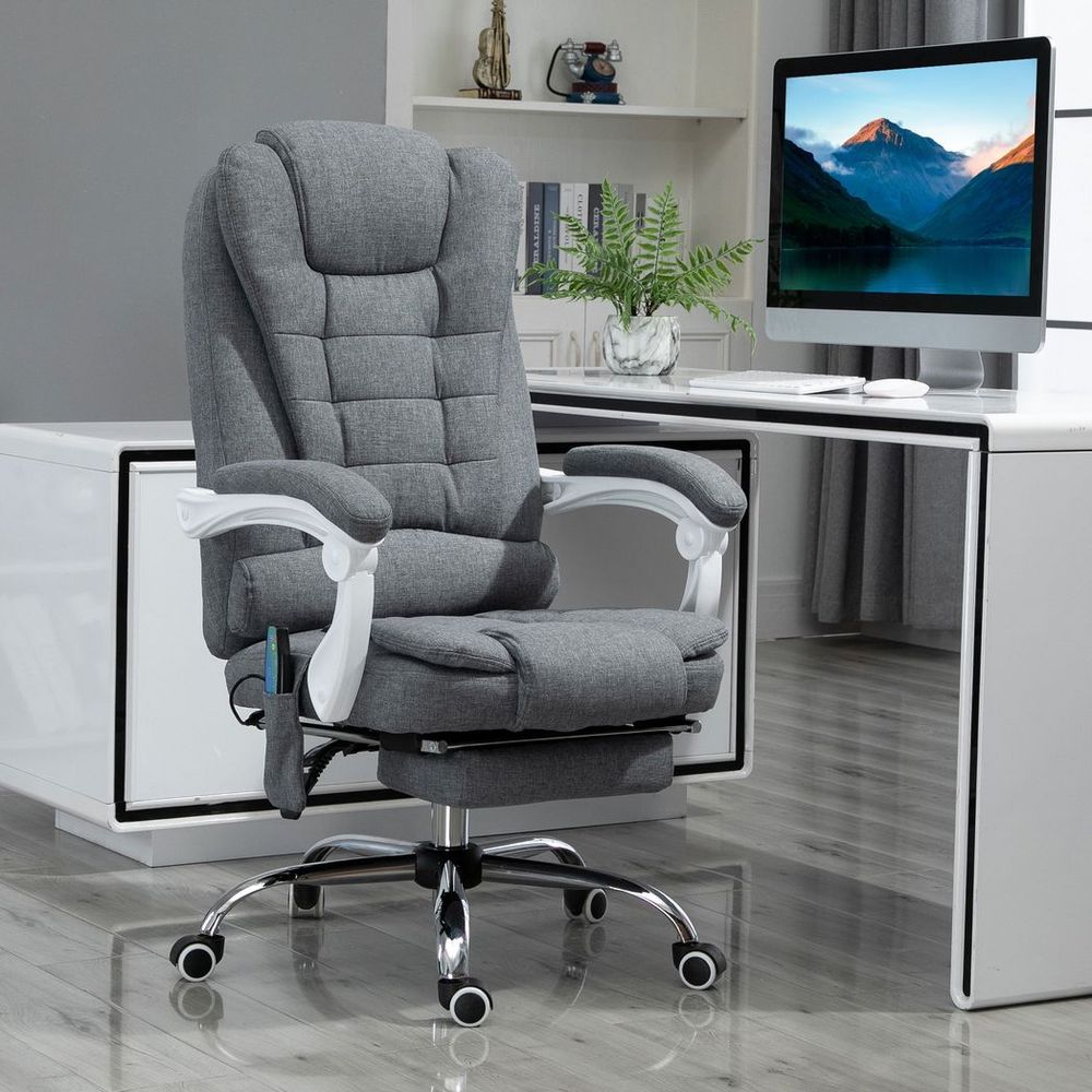 Vintage High Back Heated Massage Office Chair - 6 Vibration Points - Grey