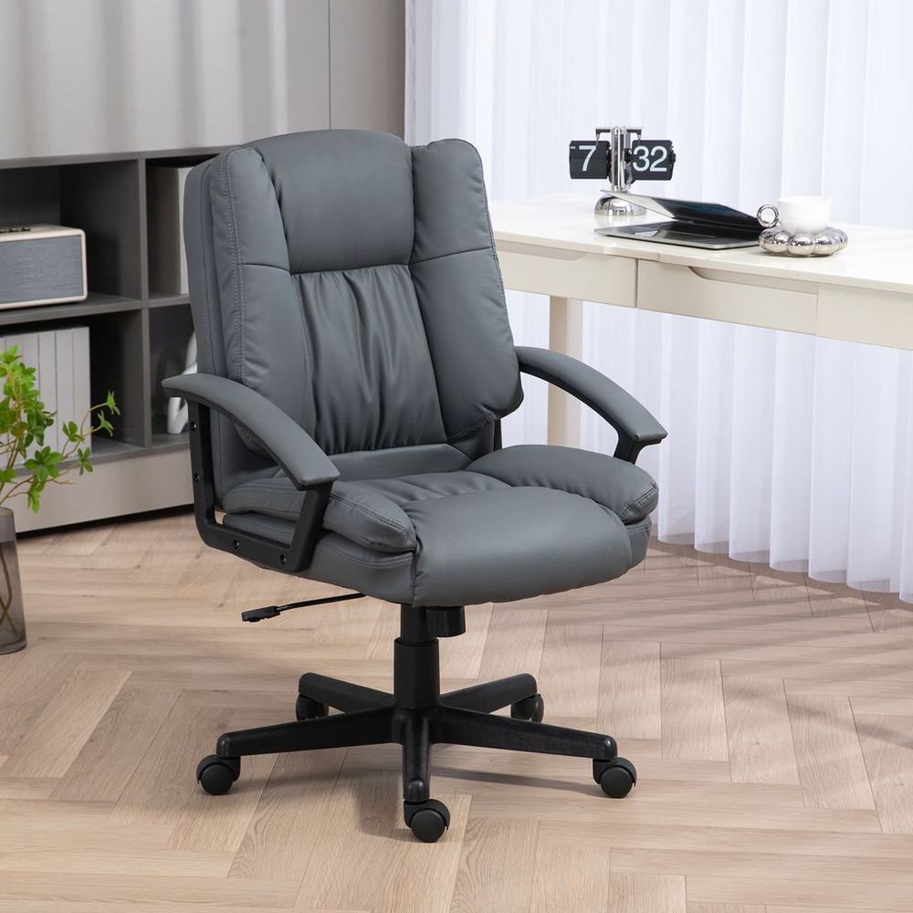 Dark Grey Faux Leather Office Chair - Comfortable and Stylish Design for Home and Office