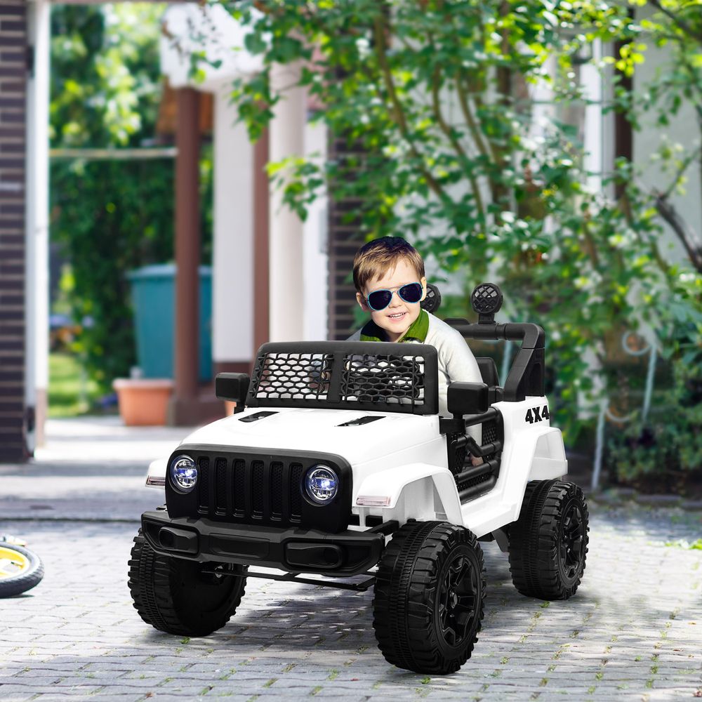 Kids Electric Ride On Car 12V Off Road Toy with Parental Remote Control 2 Motors Horn Lights Suspension Wheels for 3-6 Years Old White