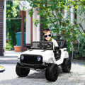 Kids Electric Ride On Car 12V Off Road Toy with Parental Remote Control 2 Motors Horn Lights Suspension Wheels for 3-6 Years Old White