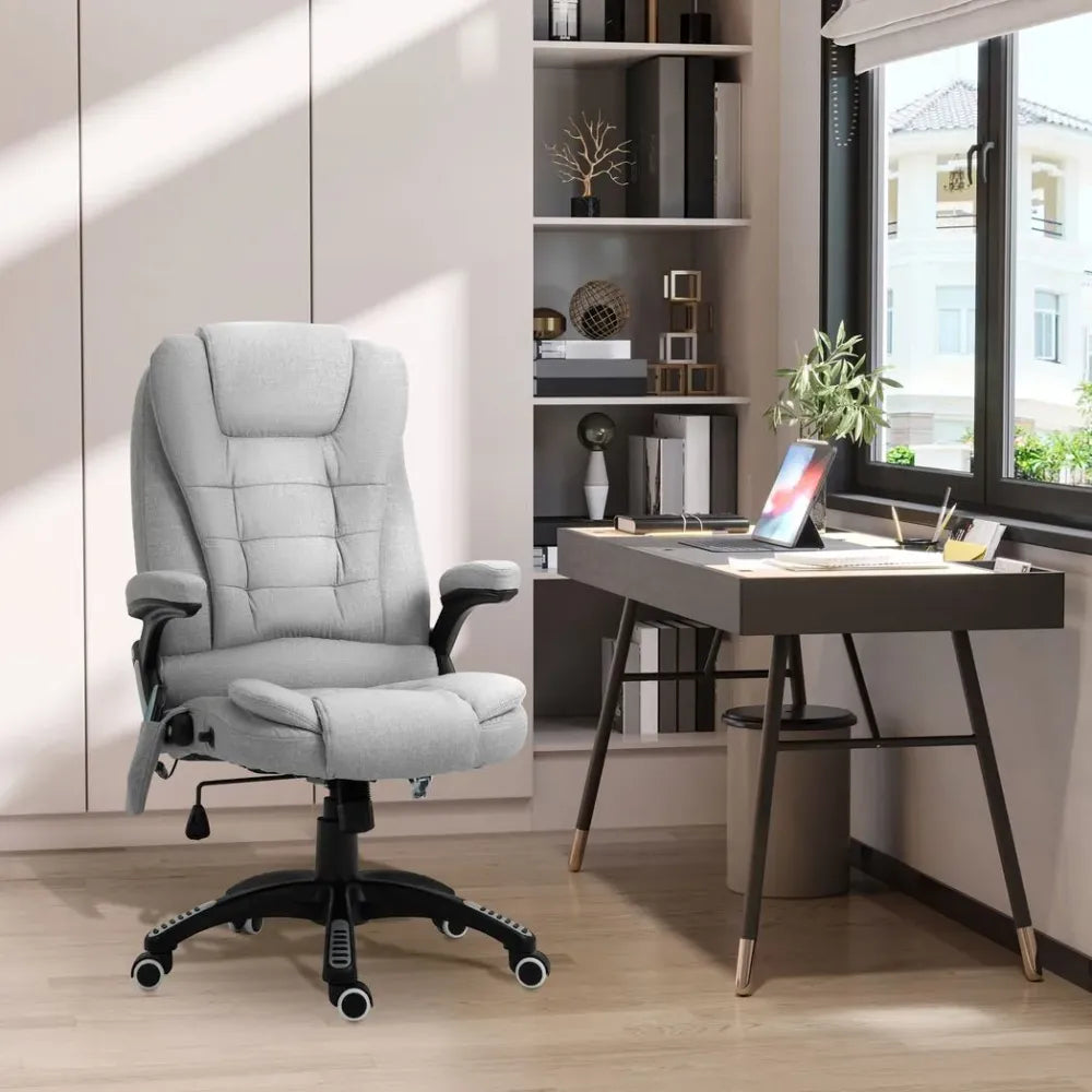 Executive Reclining Chair w/ Heating Massage Points Relaxing Headrest Grey in Grey