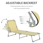 Reclining Sun Lounger Chair Folding Camping Bed with 4-Position Adjustable Backrest, for Travel Indoor Outdoor Office Fishing, Beige