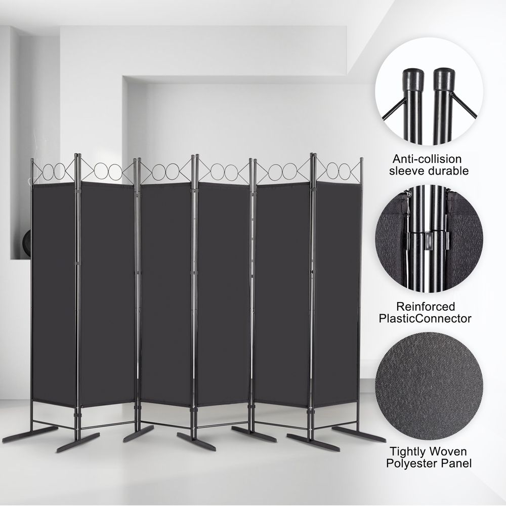 Steel Frame Folding Screen - Black, 6 Panels