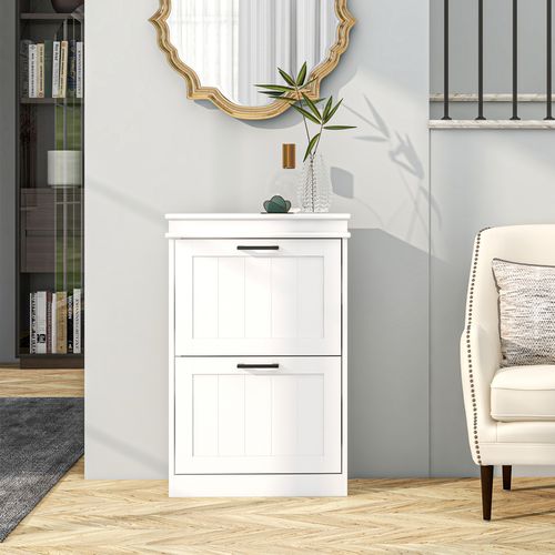 Slim Shoe Storage Cabinet with 2 Flip Drawers for Entryway