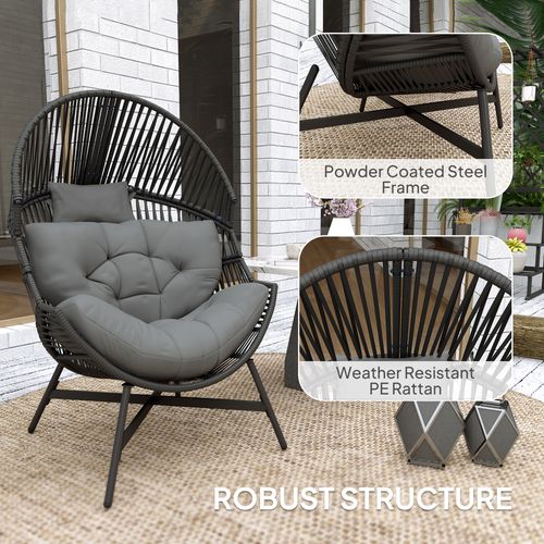 Standing Rattan Garden Egg Chair with Headrest, Charcoal Grey