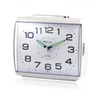 Large Square Retro Bedside Alarm - Clear Dial, Bold Numbers, Snooze, Silent Sweep, Luminous Hands