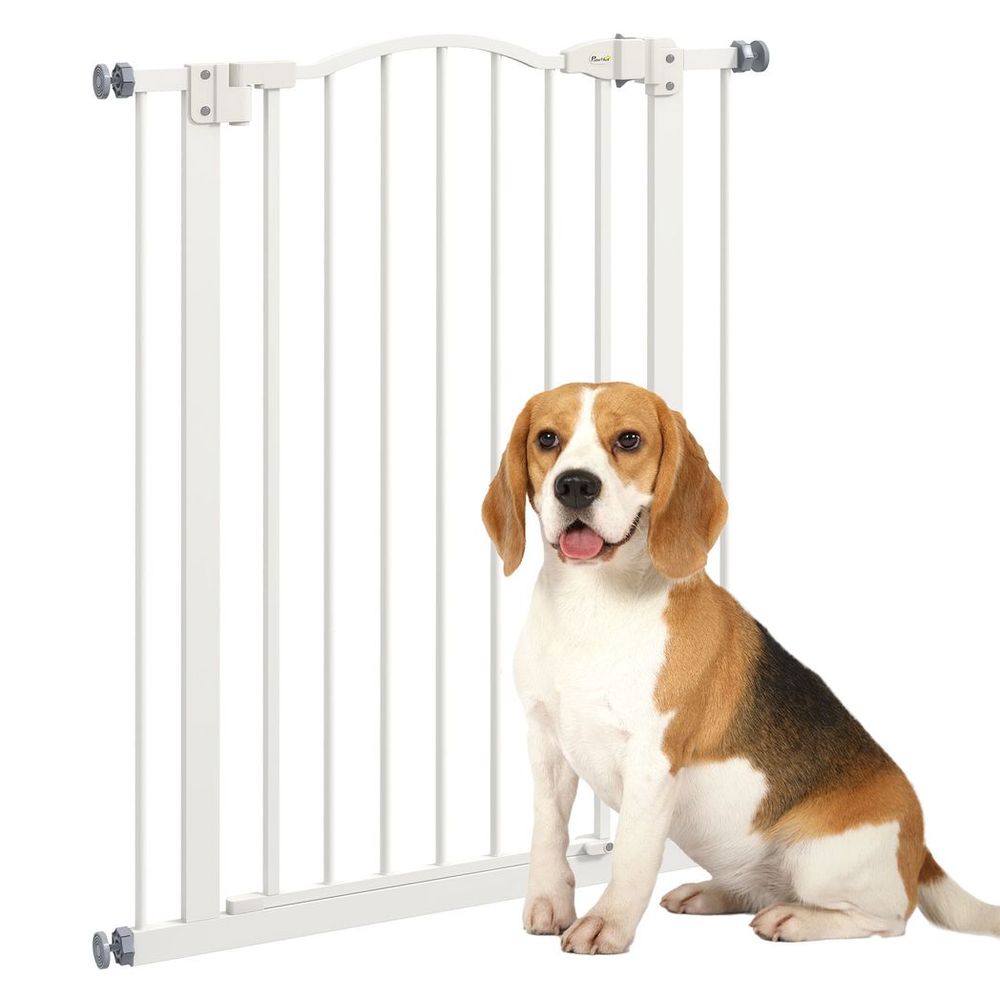 Adjustable Pet Gate - Safety Barrier with Auto-Close Door - Quality Metal Construction - Fits 74-80cm - White