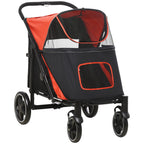 Foldable Dog Carriage w/ Universal Wheels, Shock Absorber - Red