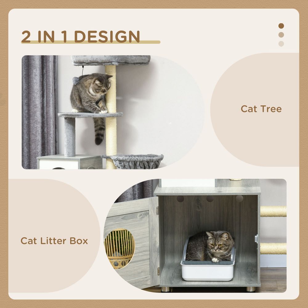 Cat Litter Box Enclosure + House + Bed + Scratching Posts + Platform