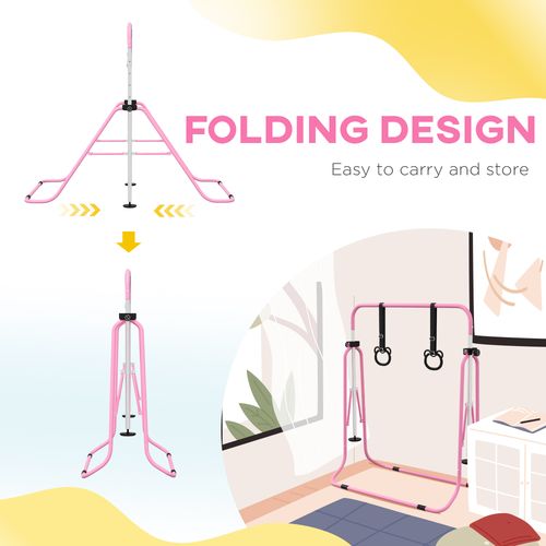 Adjustable Height Foldable Kids Gymnastics Bar with Non-Slip Mats, Pink
