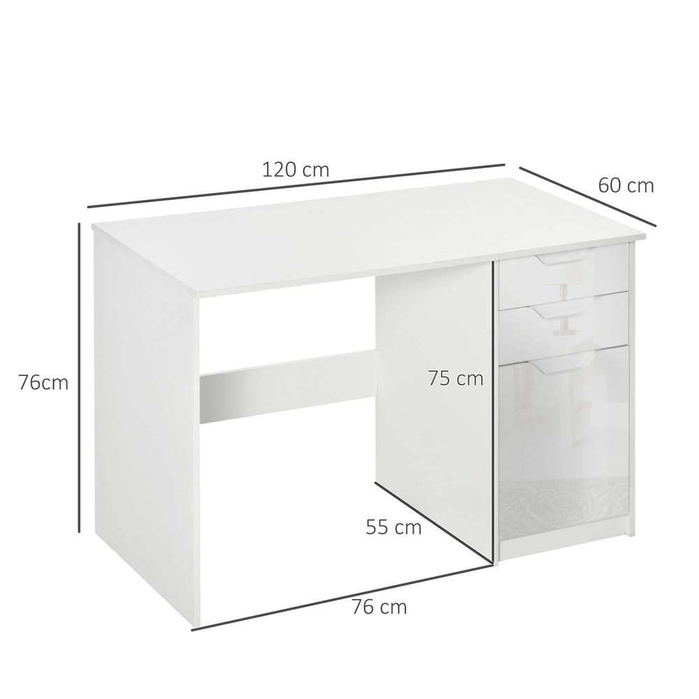 High Gloss White Computer Workstation w/ Drawers - for Home Office