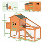 Wooden Chicken Coop with Run, Nesting Box, Slide-out Tray, Ramp
