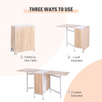 Foldable Drop Leaf Dining Table Folding Workstation for Small Space with Storage Shelves Cubes Oak & White