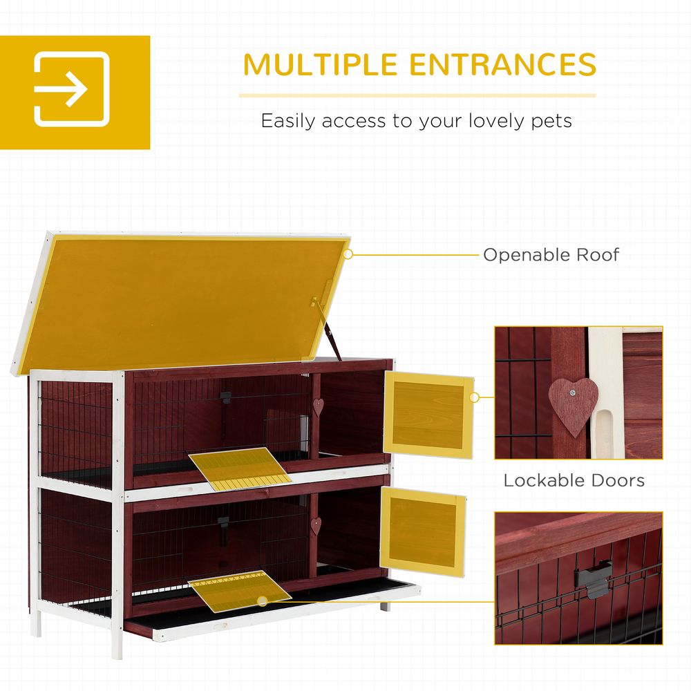 54" Two Floor Wooden Rabbit Hutch Small Pet Animal House Cage for Indoor and Outdoor