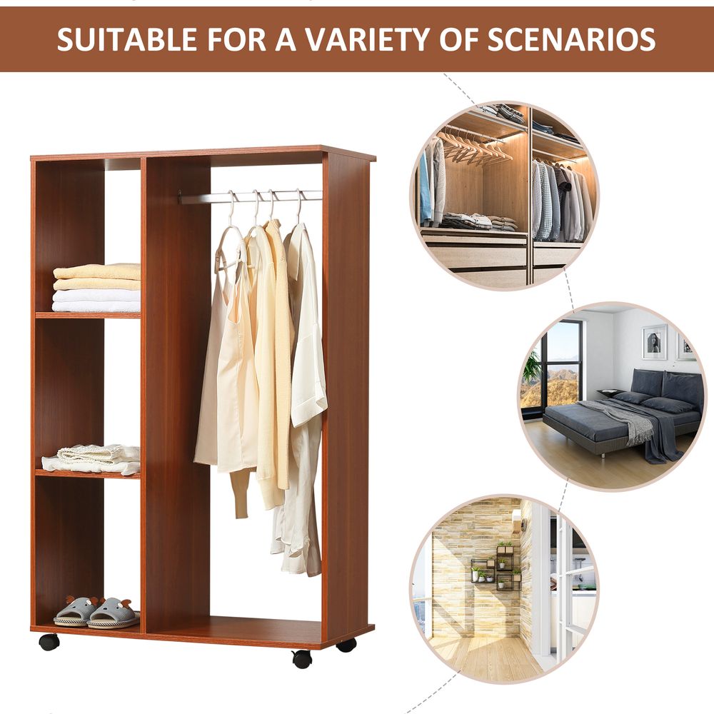 Walnut Open Wardrobe - Clothes Hanging Rail - Organizer