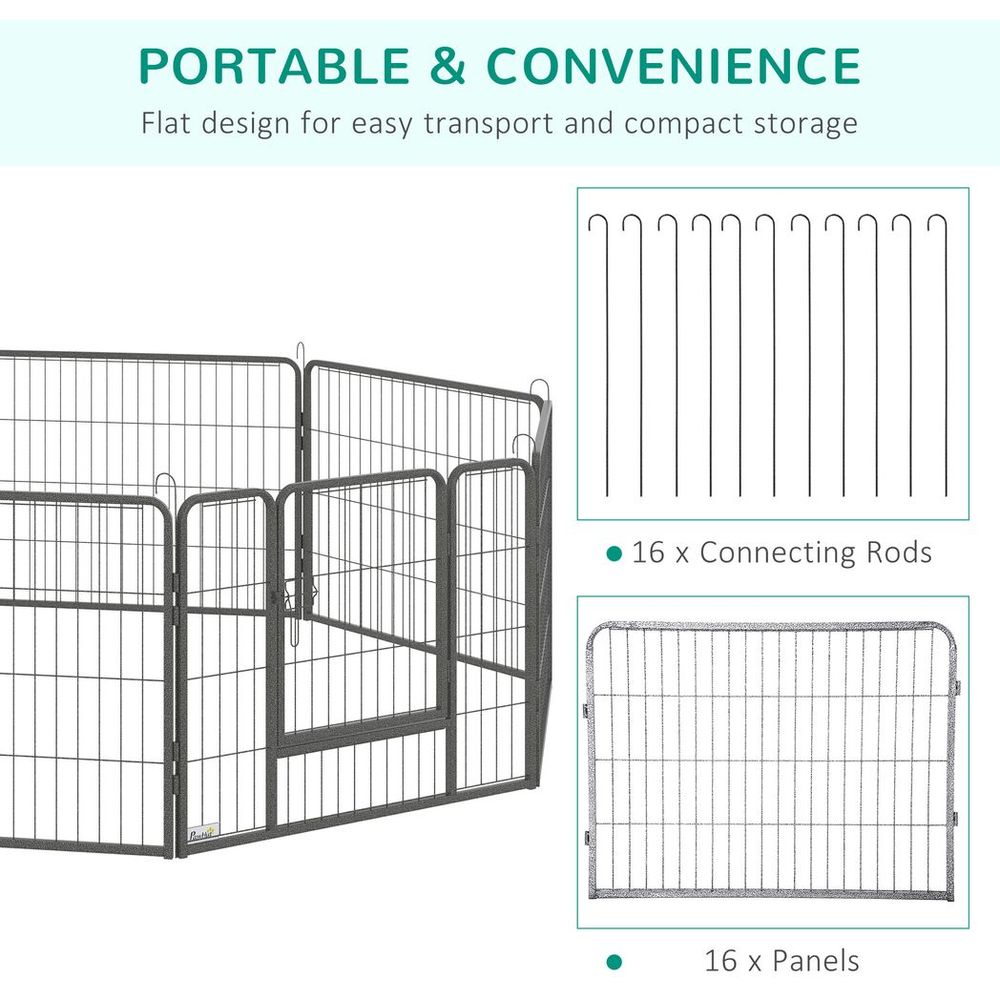 Heavy Duty 16 Panel Dog Pen - 60H cm - 2 Doors - Playpen for Dogs