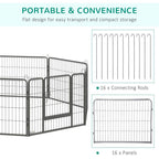 Heavy Duty 16 Panel Dog Pen - 60H cm - 2 Doors - Playpen for Dogs