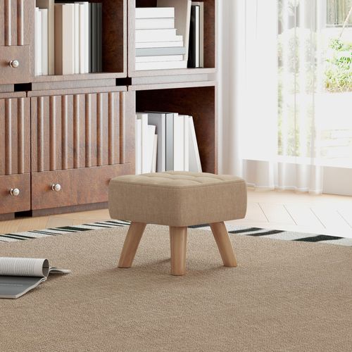Modern Footstool, Fabric Foot Rest with Rubber Wood Legs