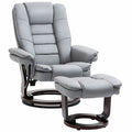 Swivel Manual Recliner and Footrest Set PU Lounge Chair Wood Base, Grey