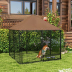 Outdoor Dog House Kennel: Canopy Top, Secure Lock, and Rotating Bowl Holder