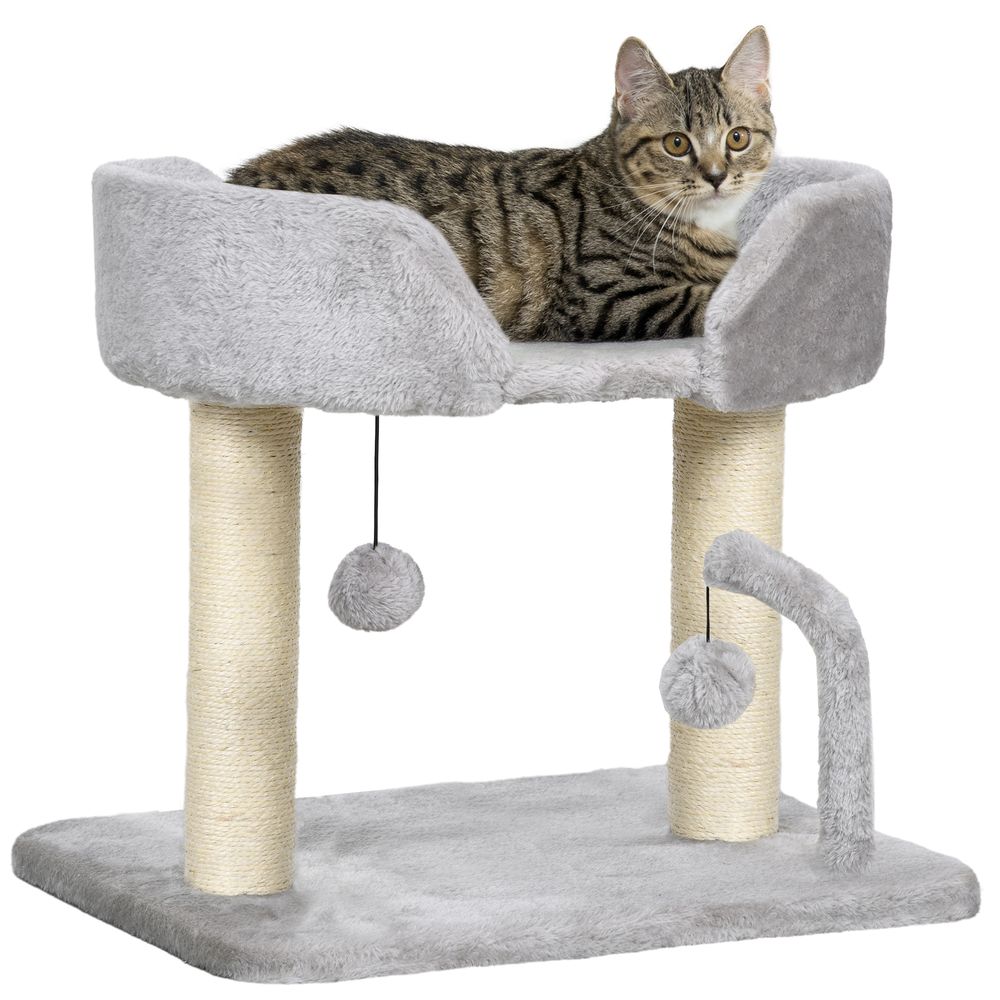 42cm Indoor Cat Tree, Kitty Play Tower w/ Toy Balls Sisal Scratching Post Light Grey