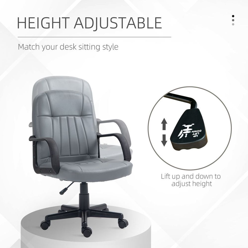 PU Leather Office Chair: Swivel, Mid-Back, Grey - for Stylish and Comfortable Working