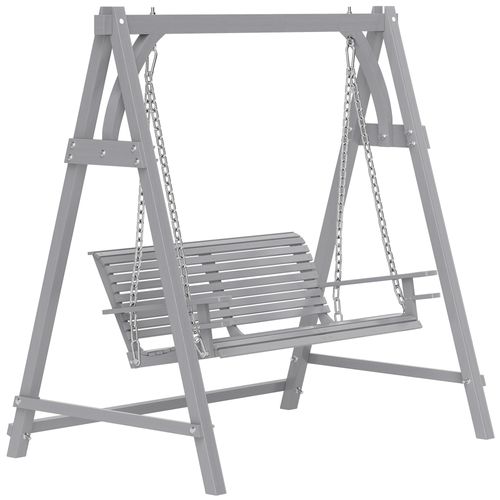 2 Seater Wooden Garden Swing Seat Hammock Bench Lounger, Grey