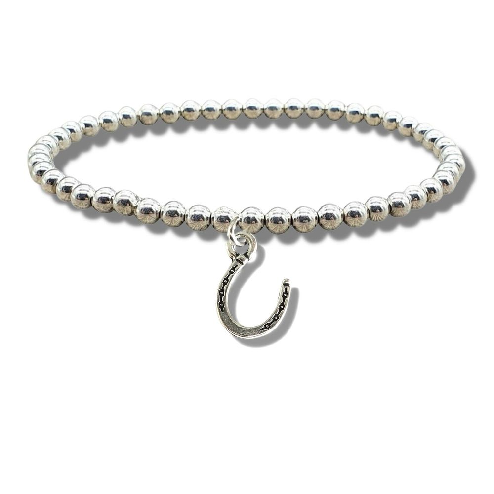 Horseshoe Silver Beaded Bracelet - Good Luck Gift for Bridesmaids, Graduation, Driving Test - Stylish