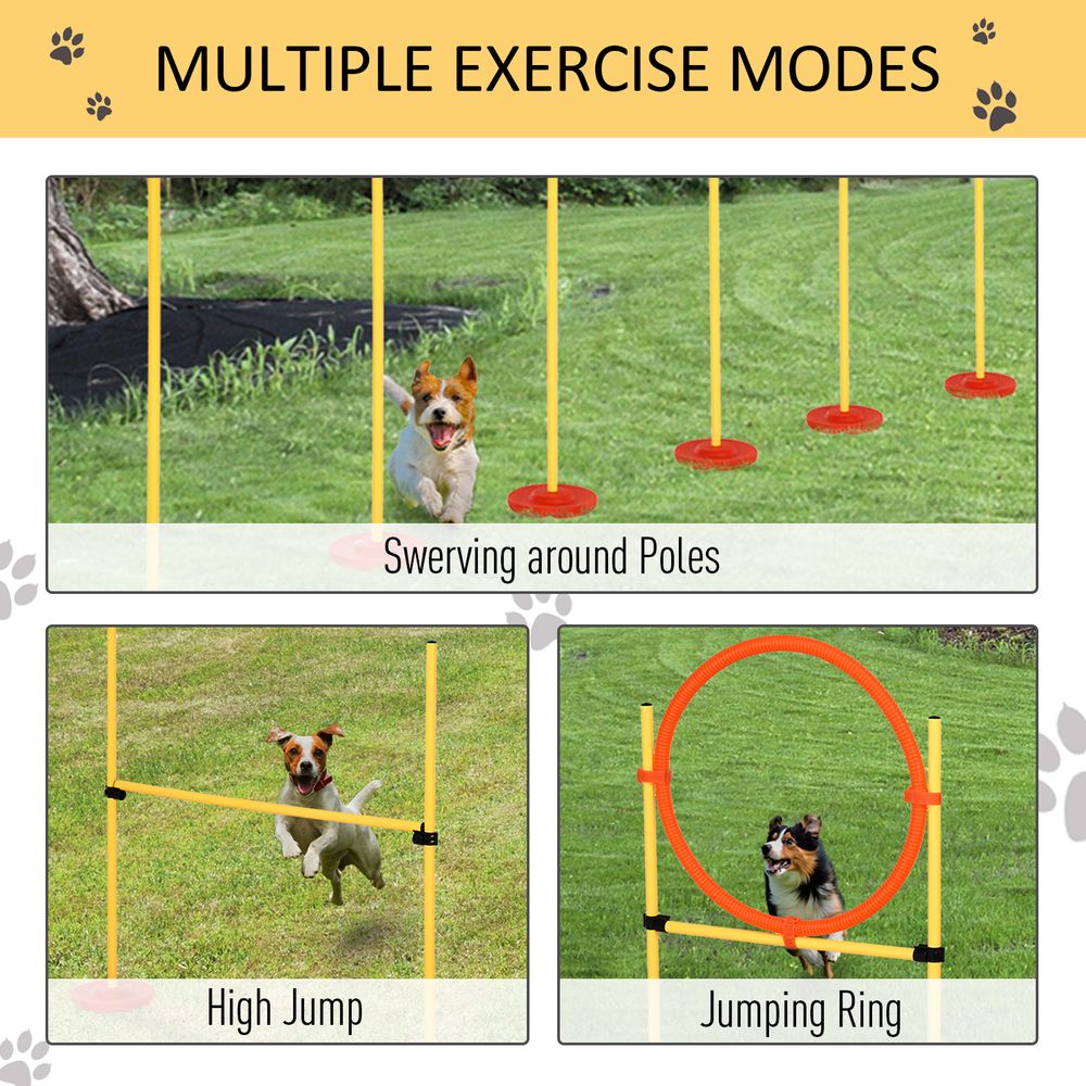 Dog Agility Equipment Training Portable Obstacle for Pet w/Adjustable Hurdles, Jumping Ring, Weave Poles