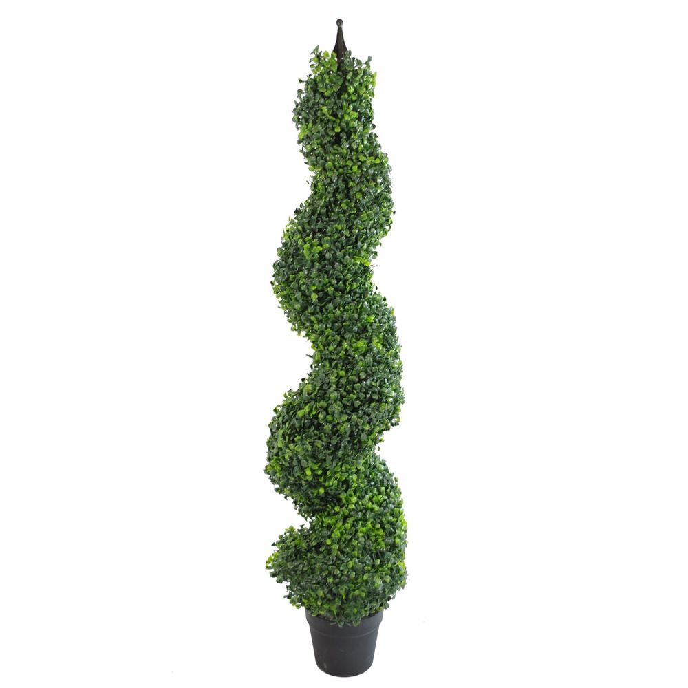 Metal 120cm (4ft) Tall Artificial Boxwood Tower Tree Topiary Spiral Metal Top