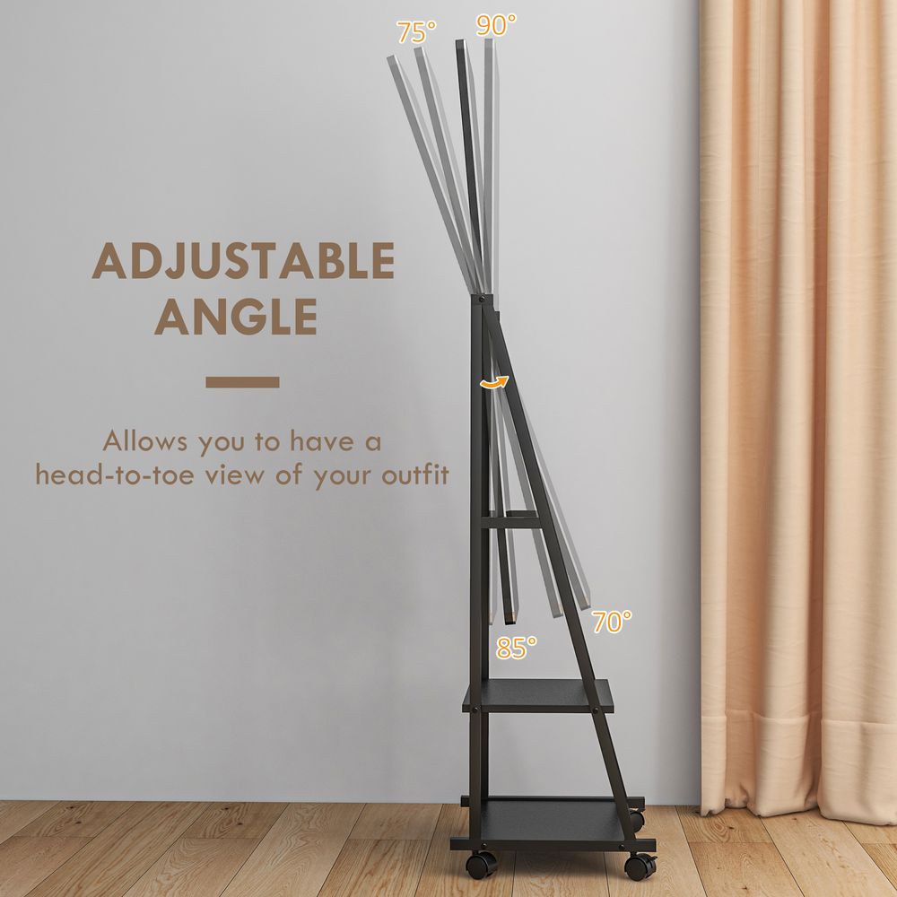 Movable Full Length Mirror with 2 Shelves - Adjustable, Full Body