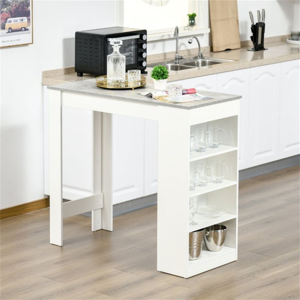 Coffee Table / Bar table - Clean white frame, with wood-effect table top - Grey