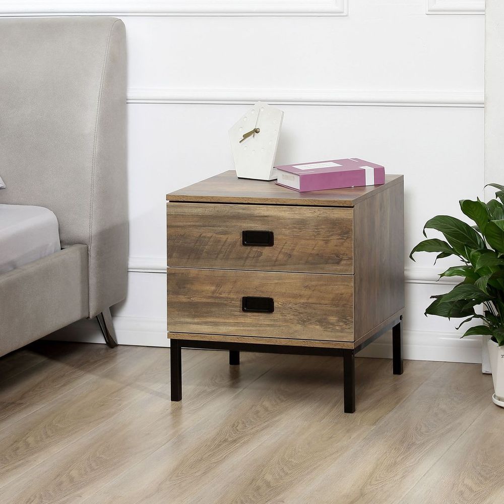 Metal Frame End Table with Storage Drawers - Bedroom & Living Room Furniture