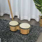 Wooden Bongo Drums, Φ20cm & Φ18cm Bongs w/Drum Head, Percussion Instrument, Drums, Tuning Wrench For Adults Beginners